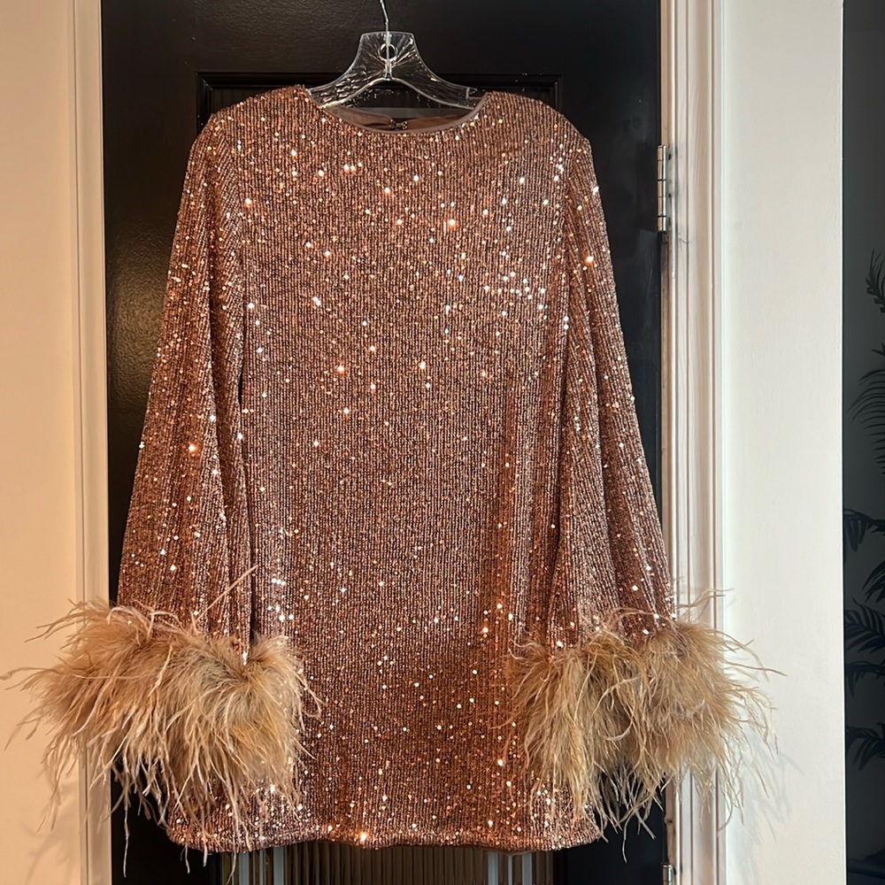 Gold sequin feather dress